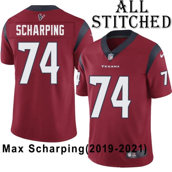 Red Embroidered Max Scharping Jersey Houston Texans #74 Stitched Jerseys