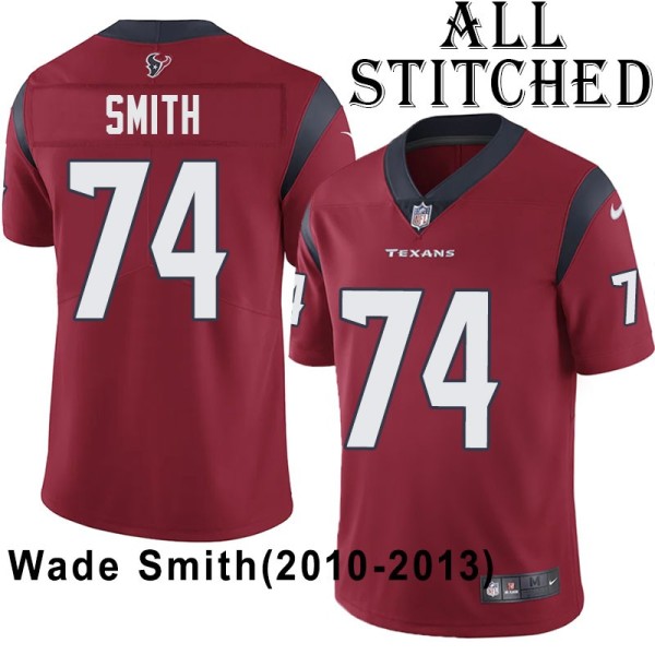 Red Embroidered Wade Smith Jersey Houston Texans #74 Stitched Jerseys