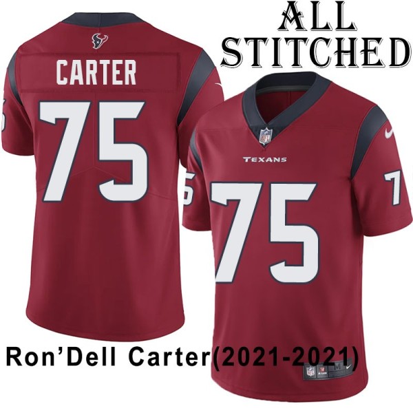 Red Embroidered Ron'Dell Carter Jersey Houston Texans #75 Stitched Jerseys