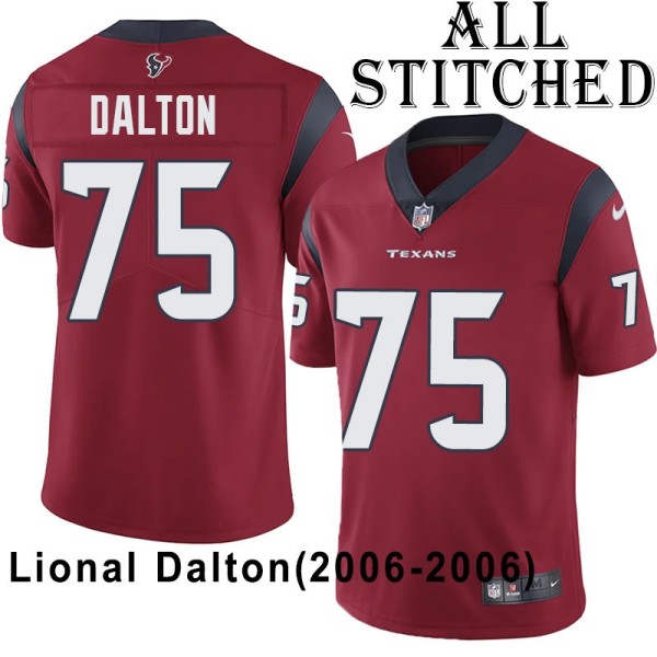 Red Embroidered Lional Dalton Jersey Houston Texans #75 Stitched Jerseys