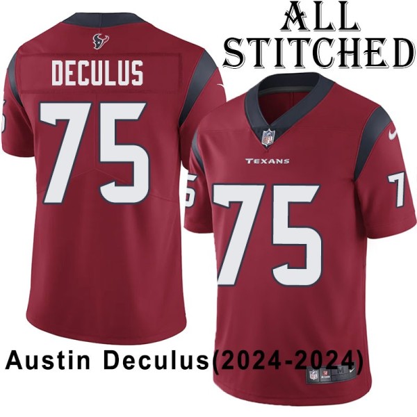 Red Embroidered Austin Deculus Jersey Houston Texans #75 Stitched Jerseys