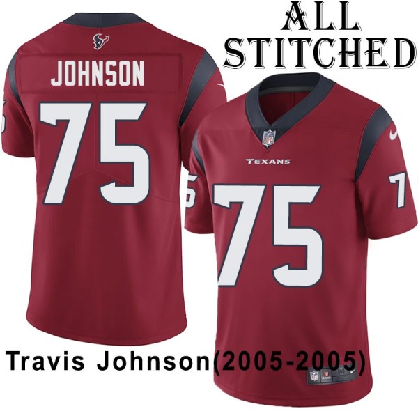 Red Embroidered Travis Johnson Jersey Houston Texans #75 Stitched Jerseys