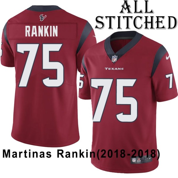 Red Embroidered Martinas Rankin Jersey Houston Texans #75 Stitched Jerseys