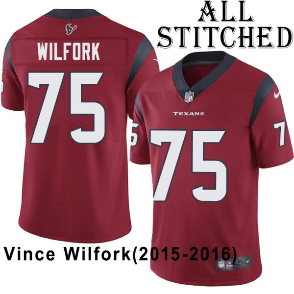 Red Embroidered Vince Wilfork Jersey Houston Texans #75 Stitched Jerseys
