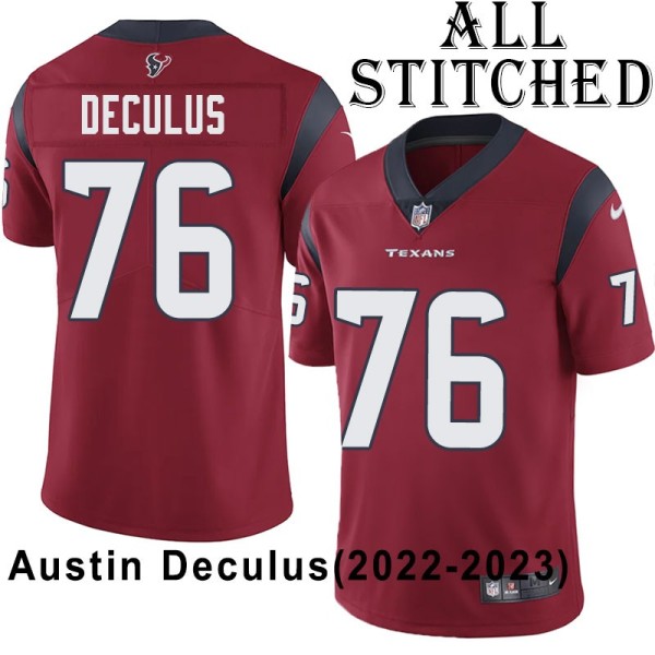 Red Embroidered Austin Deculus Jersey Houston Texans #76 Stitched Jerseys