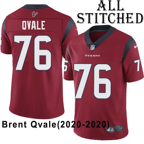 Red Embroidered Brent Qvale Jersey Houston Texans #76 Stitched Jerseys