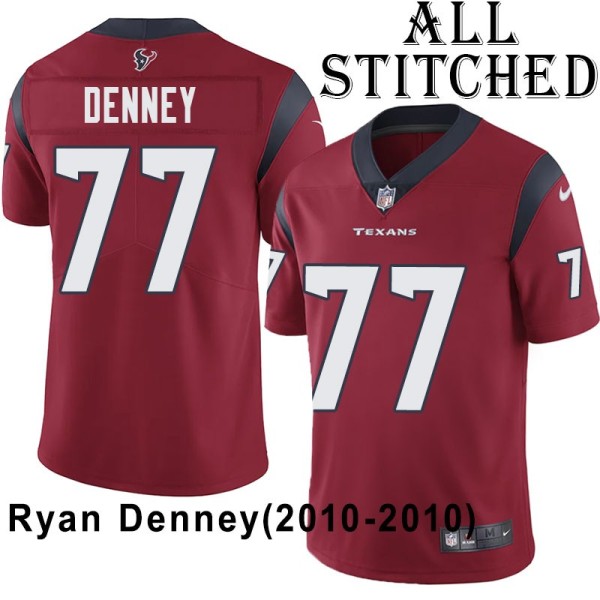 Red Embroidered Ryan Denney Jersey Houston Texans #77 Stitched Jerseys
