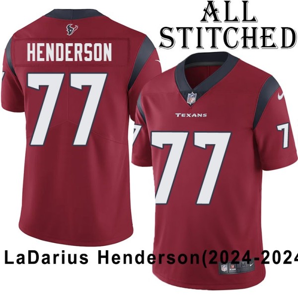 Red Embroidered LaDarius Henderson Jersey Houston Texans #77 Stitched Jerseys