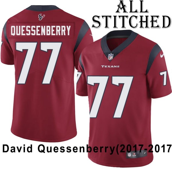 Red Embroidered David Quessenberry Jersey Houston Texans #77 Stitched Jerseys