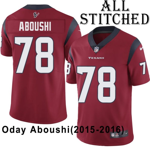 Red Embroidered Oday Aboushi Jersey Houston Texans #78 Stitched Jerseys