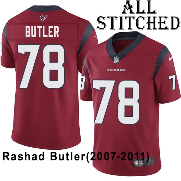 Red Embroidered Rashad Butler Jersey Houston Texans #78 Stitched Jerseys