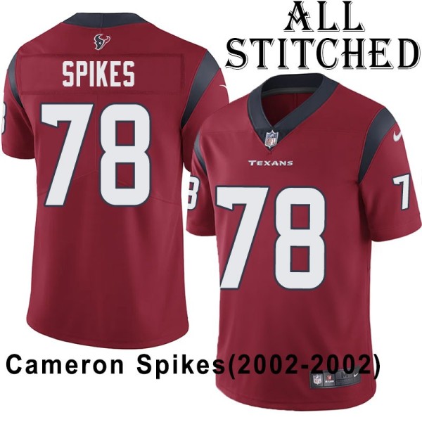 Red Embroidered Cameron Spikes Jersey Houston Texans #78 Stitched Jerseys