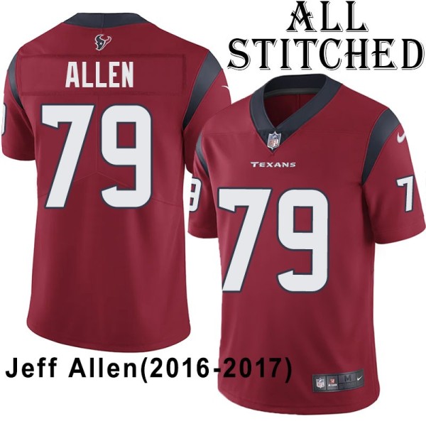 Red Embroidered Jeff Allen Jersey Houston Texans #79 Stitched Jerseys