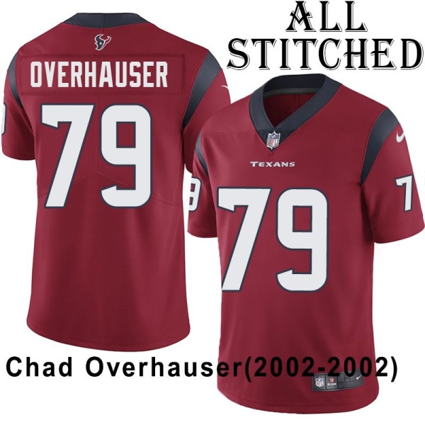 Red Embroidered Chad Overhauser Jersey Houston Texans #79 Stitched Jerseys