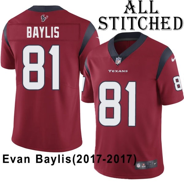 Red Embroidered Evan Baylis Jersey Houston Texans #81 Stitched Jerseys