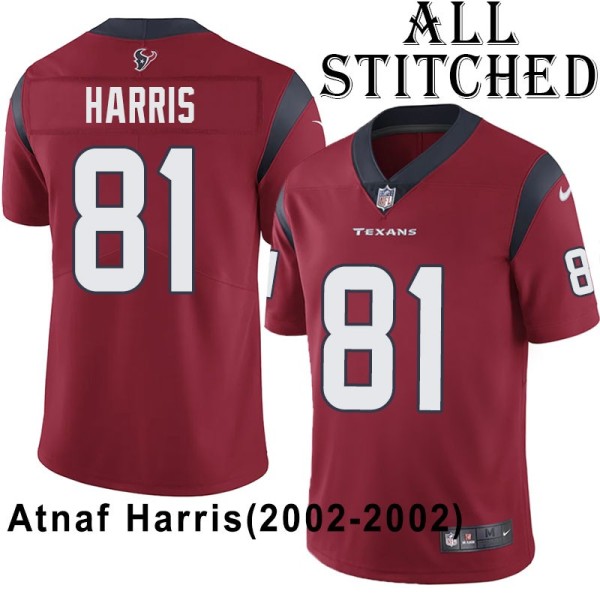 Red Embroidered Atnaf Harris Jersey Houston Texans #81 Stitched Jerseys