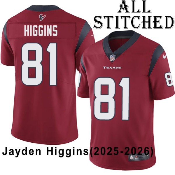 Red Embroidered Jayden Higgins Jersey Houston Texans #81 Stitched Jerseys