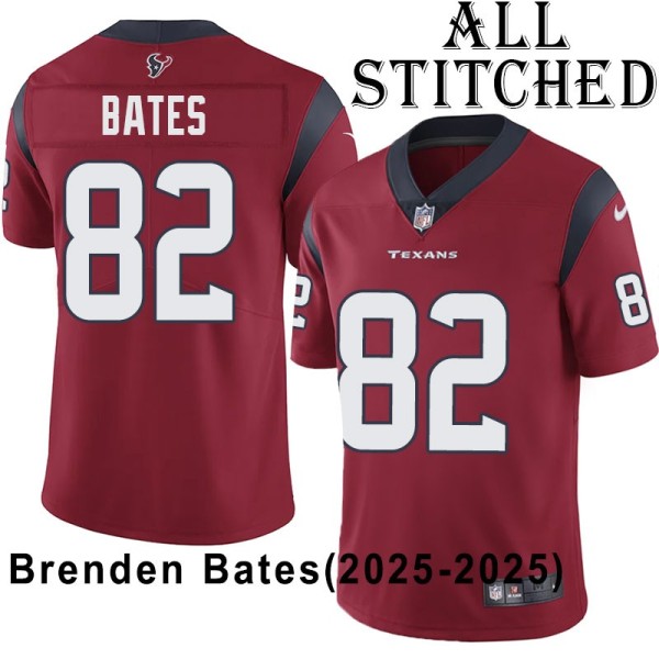 Red Embroidered Brenden Bates Jersey Houston Texans #82 Stitched Jerseys