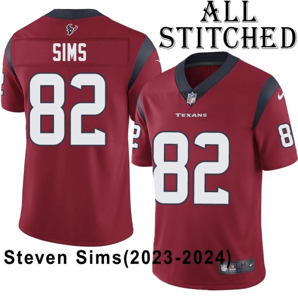 Red Embroidered Steven Sims Jersey Houston Texans #82 Stitched Jerseys