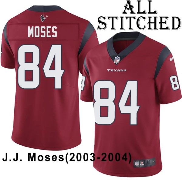 Red Embroidered J.J. Moses Jersey Houston Texans #84 Stitched Jerseys