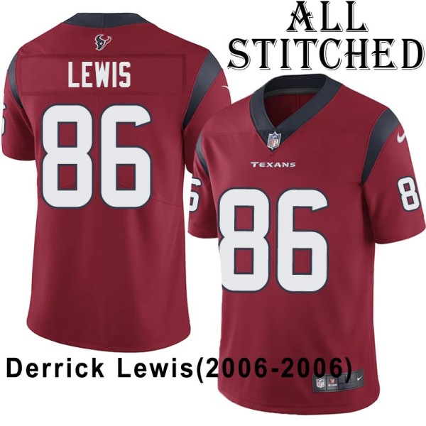 Red Embroidered Derrick Lewis Jersey Houston Texans #86 Stitched Jerseys