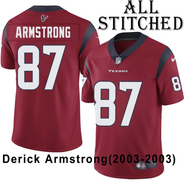Red Embroidered Derick Armstrong Jersey Houston Texans #87 Stitched Jerseys