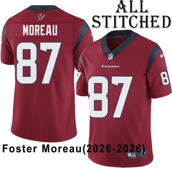 Red Embroidered Foster Moreau Jersey Houston Texans #87 Stitched Jerseys
