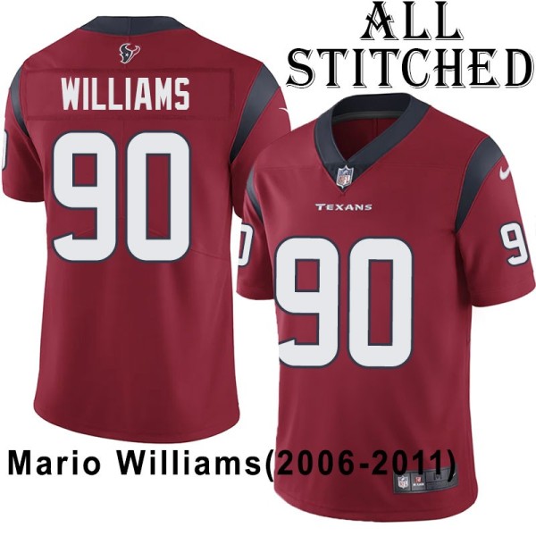 Red Embroidered Mario Williams Jersey Houston Texans #90 Stitched Jerseys