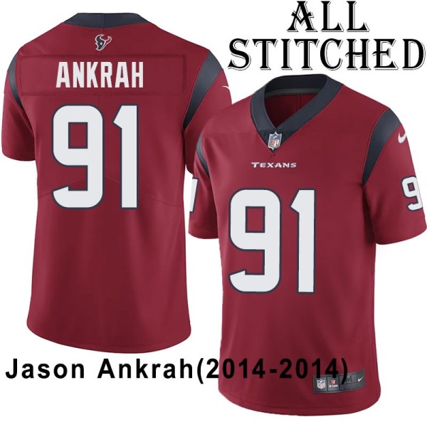 Red Embroidered Jason Ankrah Jersey Houston Texans #91 Stitched Jerseys