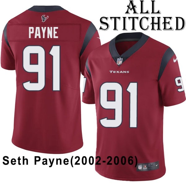 Red Embroidered Seth Payne Jersey Houston Texans #91 Stitched Jerseys