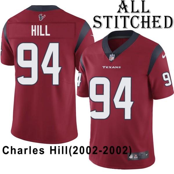 Red Embroidered Charles Hill Jersey Houston Texans #94 Stitched Jerseys