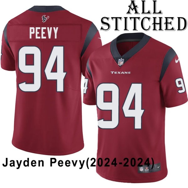 Red Embroidered Jayden Peevy Jersey Houston Texans #94 Stitched Jerseys