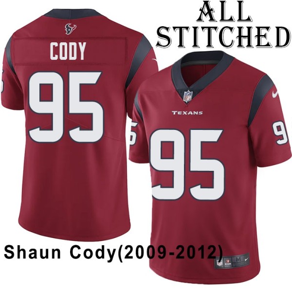 Red Embroidered Shaun Cody Jersey Houston Texans #95 Stitched Jerseys
