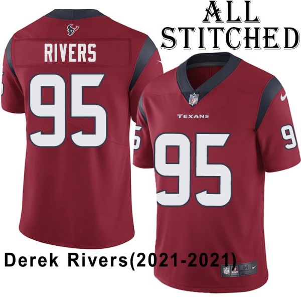 Red Embroidered Derek Rivers Jersey Houston Texans #95 Stitched Jerseys