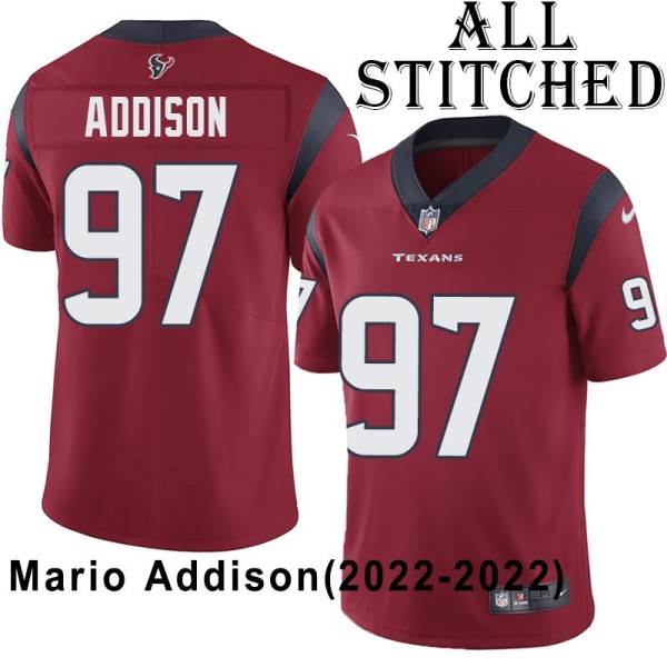 Red Embroidered Mario Addison Jersey Houston Texans #97 Stitched Jerseys