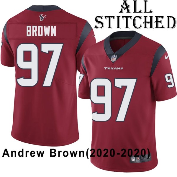 Red Embroidered Andrew Brown Jersey Houston Texans #97 Stitched Jerseys