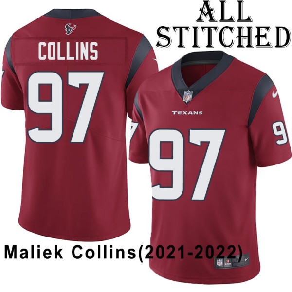Red Embroidered Maliek Collins Jersey Houston Texans #97 Stitched Jerseys