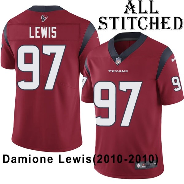 Red Embroidered Damione Lewis Jersey Houston Texans #97 Stitched Jerseys