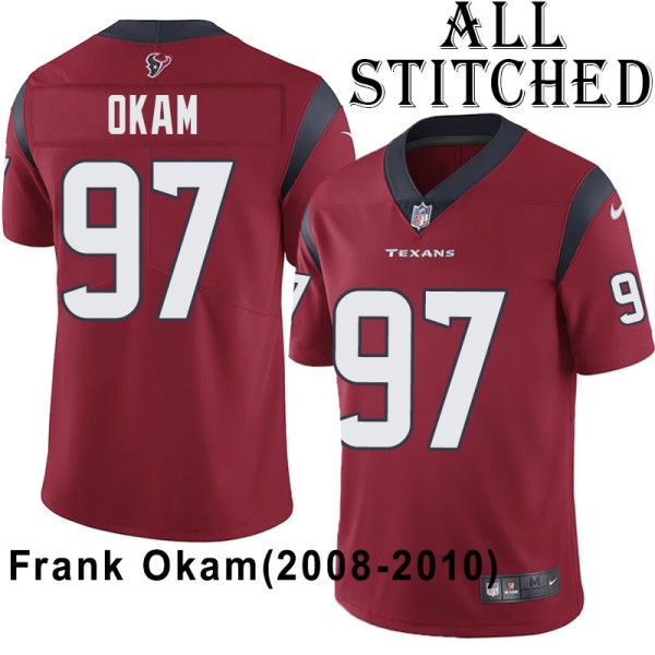 Red Embroidered Frank Okam Jersey Houston Texans #97 Stitched Jerseys