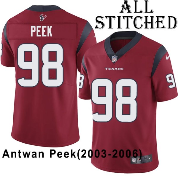 Red Embroidered Antwan Peek Jersey Houston Texans #98 Stitched Jerseys