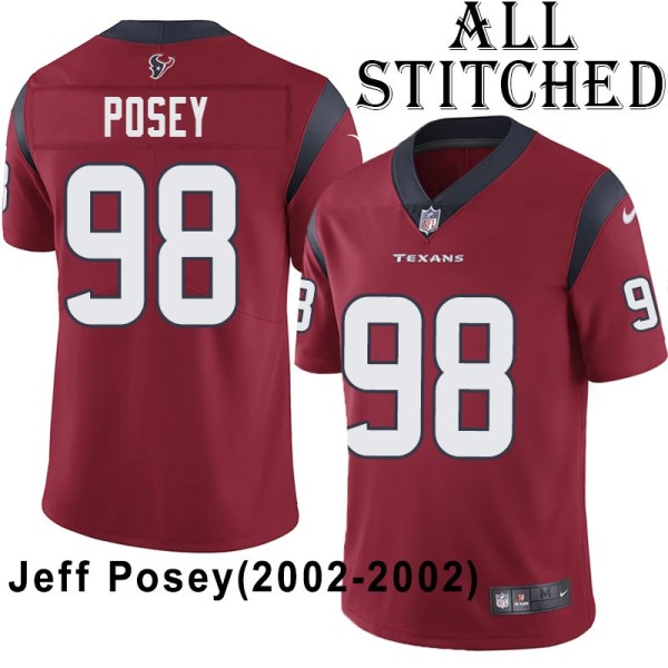 Red Embroidered Jeff Posey Jersey Houston Texans #98 Stitched Jerseys