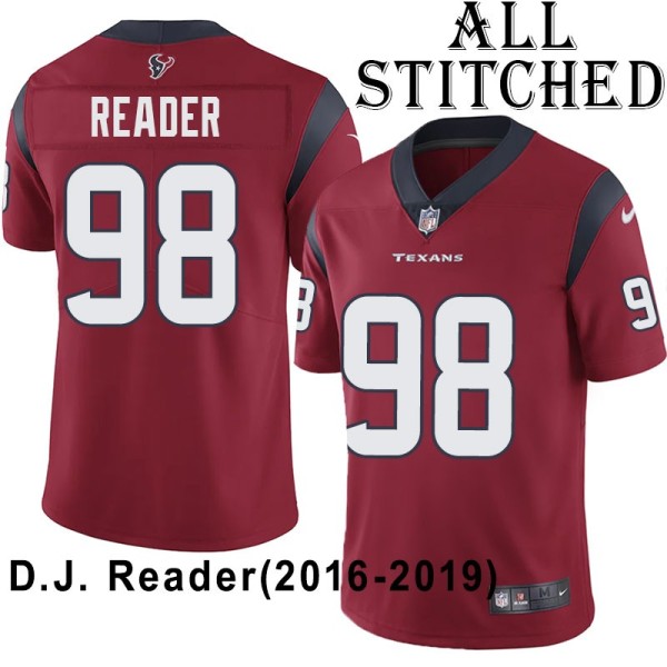 Red Embroidered D.J. Reader Jersey Houston Texans #98 Stitched Jerseys
