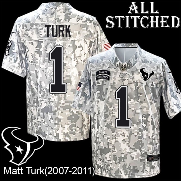 Camo EmbroideCamo Matt Turk Jersey Houston Texans #1 Stitched Jerseys