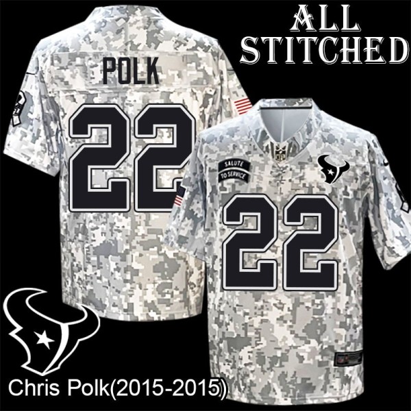 Camo EmbroideCamo Chris Polk Jersey Houston Texans #22 Stitched Jerseys