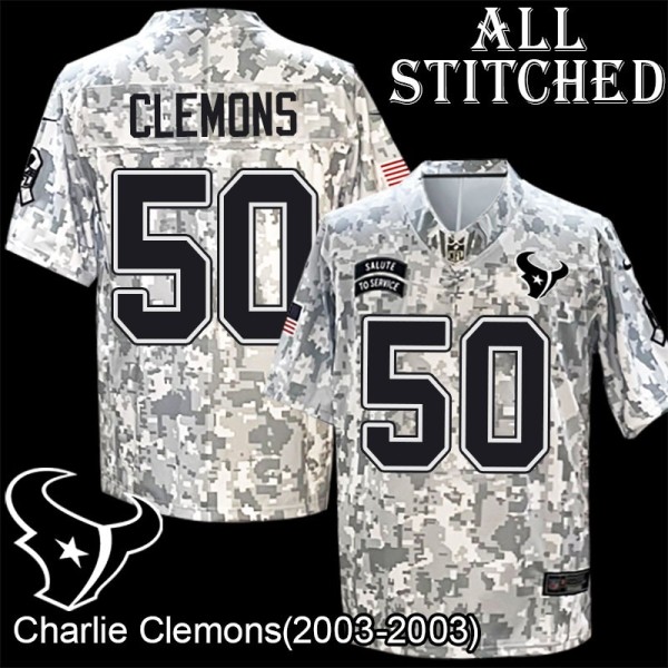 Camo EmbroideCamo Charlie Clemons Jersey Houston Texans #50 Stitched Jerseys