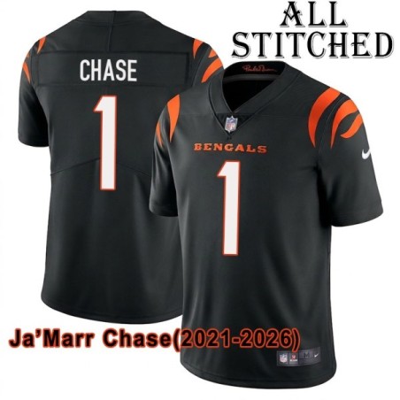 Black Home Embroidered Ja'Marr Chase Cincinnati Bengals #1 Stitched Jersey