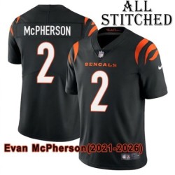Black Home Embroidered Evan McPherson Cincinnati Bengals #2 Stitched Jersey