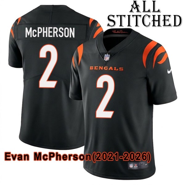 Black Home Embroidered Evan McPherson Cincinnati Bengals #2 Stitched Jersey