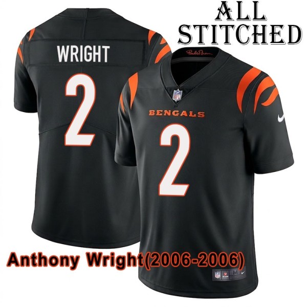 Black Home Embroidered Anthony Wright Cincinnati Bengals #2 Stitched Jersey