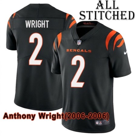 Black Home Embroidered Anthony Wright Cincinnati Bengals #2 Stitched Jersey